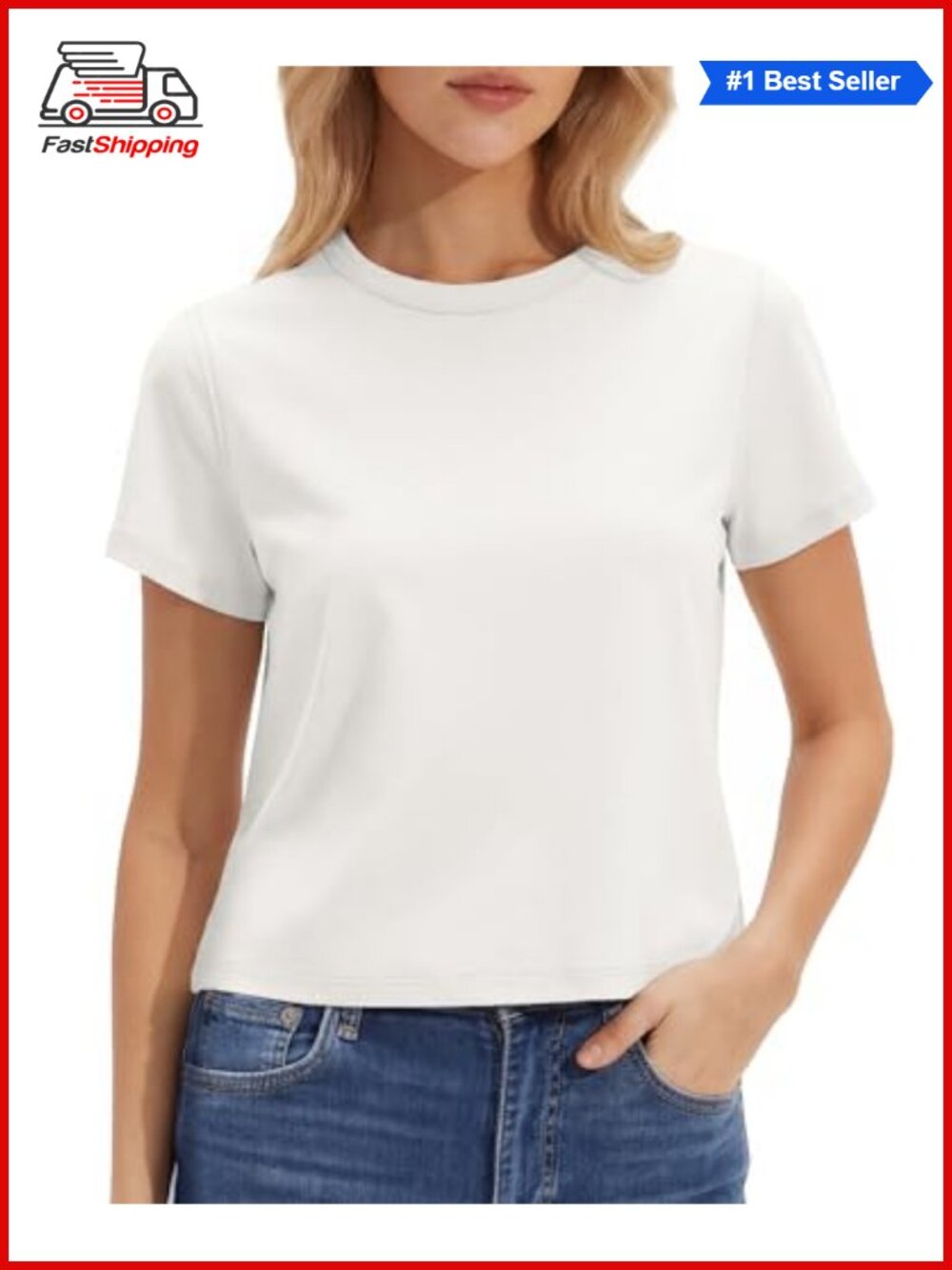Women's Cotton Blend Boxy Cropped Crewneck Tee Short Sleeve Basic Top